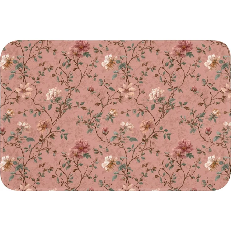 OnlyWow Badematte Botanisch - Blumen - Rosa, Höhe 10 mm, Polyester, Rechteckig, Badezimmerteppich, Badteppich, Rutschfest, Badvorleger, Waschbar – Bild 1
