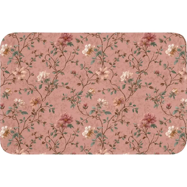 OnlyWow Badematte Botanisch - Blumen - Rosa, Höhe 10 mm, Polyester, Rechteckig, Badezimmerteppich, Badteppich, Rutschfest, Badvorleger, Waschbar