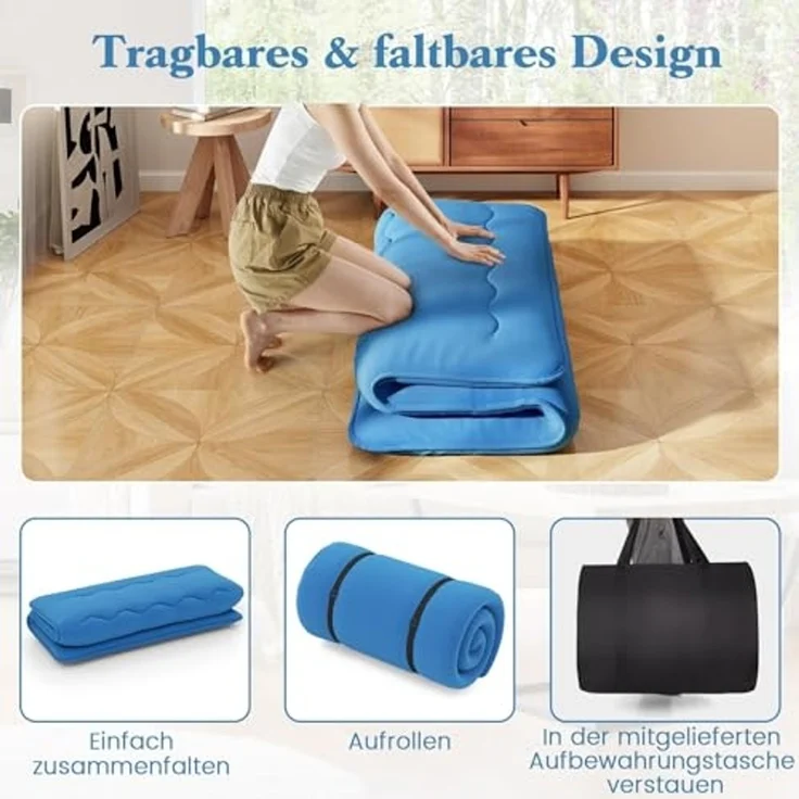 FANTASK Japanische Bodenmatratze, 140x200 cm, Futon -Matratze Tatami -Matte, Klappmatratze mit waschbarem Bezug und Tragetasche (Blau) – Bild 5