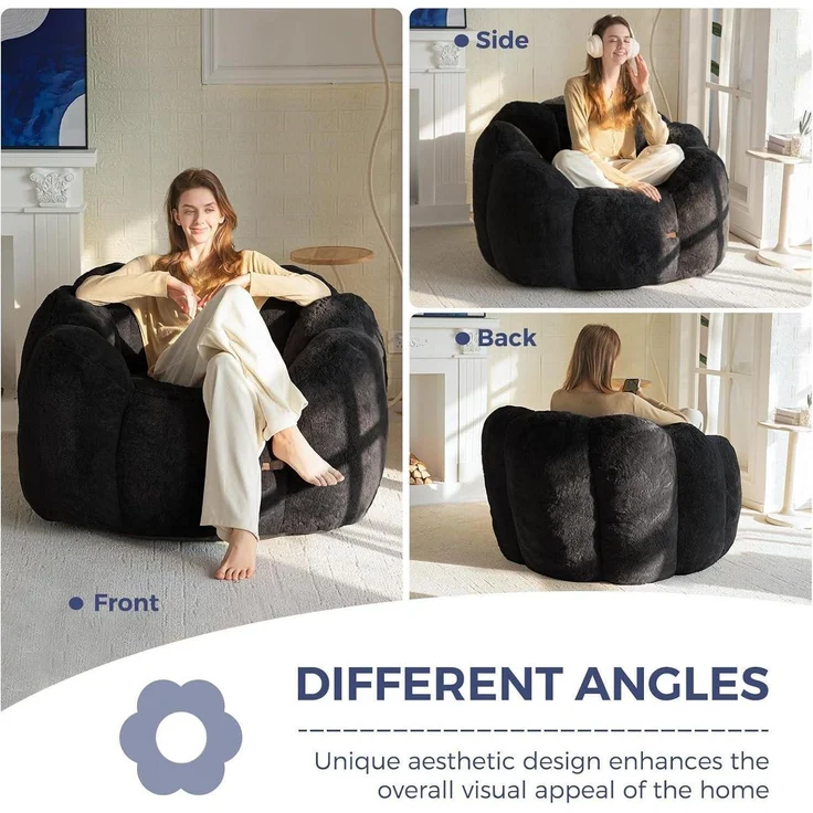 Sitzsack Erwachsene Beanbag Memoryfoam Kunstfell Schwarz 105*105*78 – Bild 3