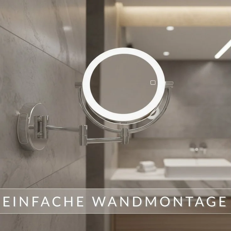 Libaro Kosmetikspiegel mit Beleuchtung MODENA LED Schminkspiegel 5-fach 10-fach Vergrößerung, Wandmontage, Vergrößerungsspiegel 2-seitig, dimmbar, Batterie oder USB – Bild 2