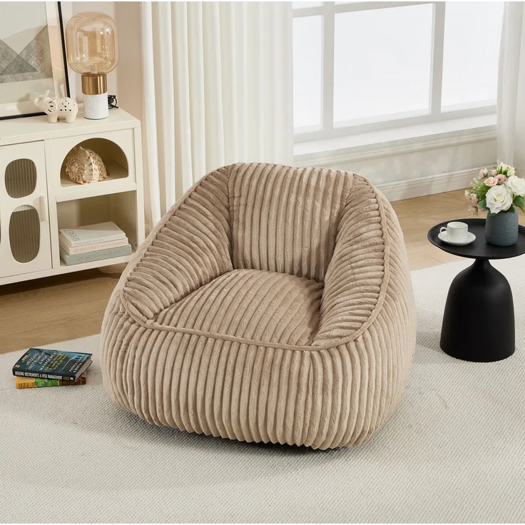 Sitzsack 98×92×73 cm aus Cord mit weicher Schaumstofffüllung – Camel und Braun – Bild 2