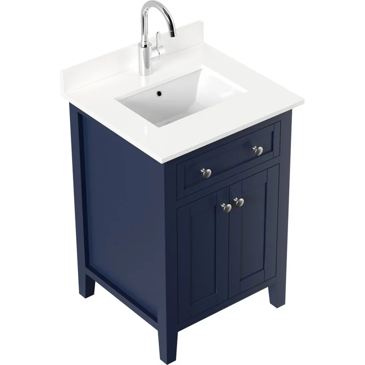 Landhaus Badmöbel Postigo 60 Quarz weiß montiert blau lackiert : Blau lackiert / Quarz weiss – Bild 3