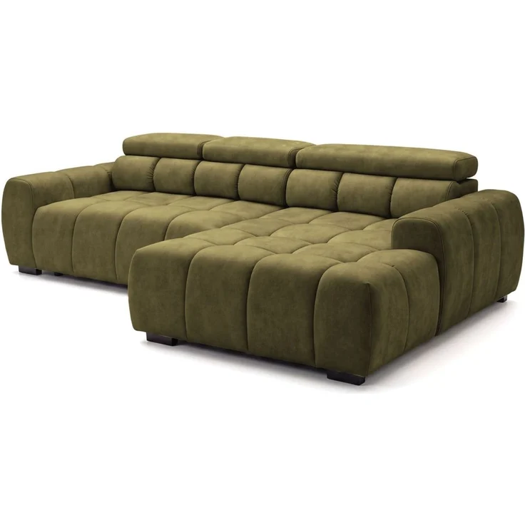 Ecksofa Schlafsofa VELUNIO RELAX in Stoff Salvador Olivgrün Ottomane Rechts – Bild 4