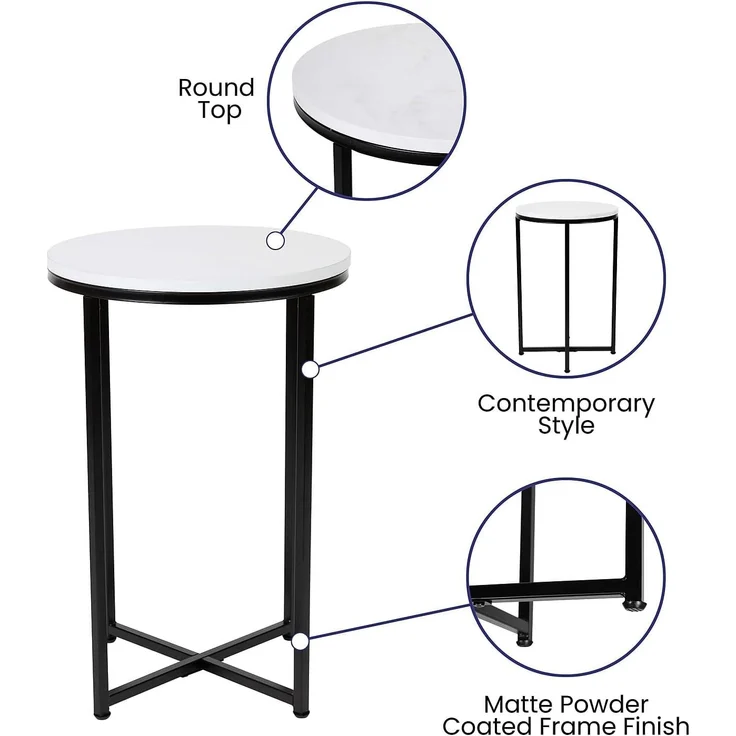 Flash Furniture Wohnzimmer Beistelltisch weiß matt schwarz – Bild 4