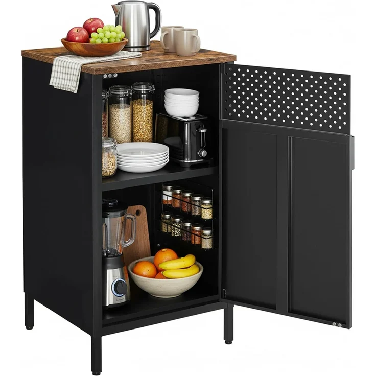 Songmics Sideboard Küchenschrank, Metallschrank, Tür mit Magnet, Stahlgestell, schwarz, 42,5 x 40 x 76 cm – Bild 1