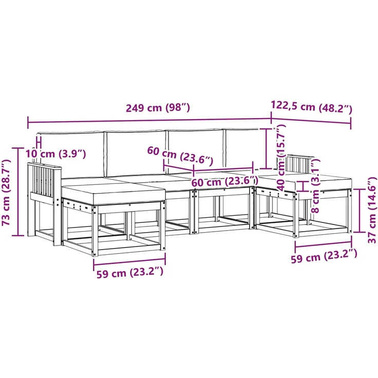 vidaXL Outdoor-Sofagarnitur 6 pcs Weiß und Anthrazit Polyester 3388011 – Bild 6