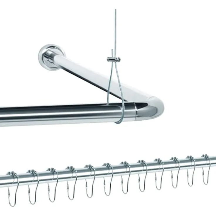 Libaro Duschvorhang stange Duschstange L-Form U-Form Duschvorhangstange und 12 Duschringe Breite 160 cm, Universal-Set Duschvorhangstange L/U-Form inkl Deckenhalter+Duschringe