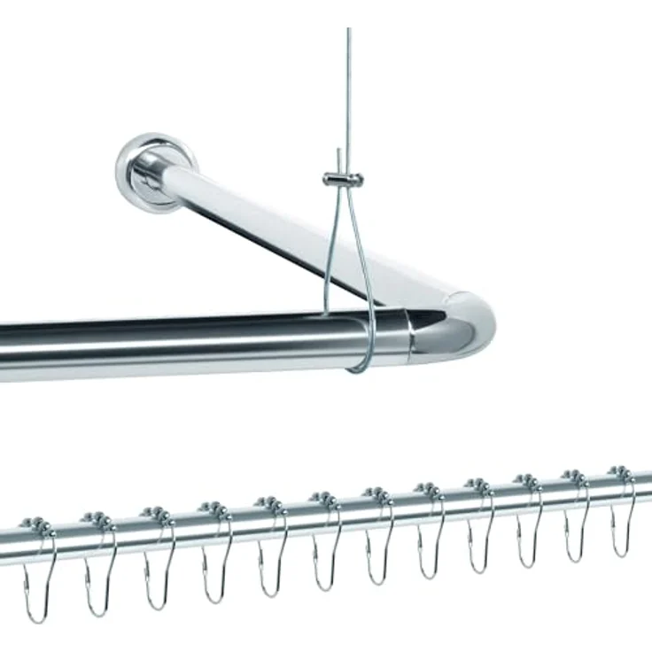 Libaro Duschvorhang stange Duschstange L-Form U-Form Duschvorhangstange und 12 Duschringe Breite 160 cm, Universal-Set Duschvorhangstange L/U-Form inkl Deckenhalter+Duschringe – Bild 1