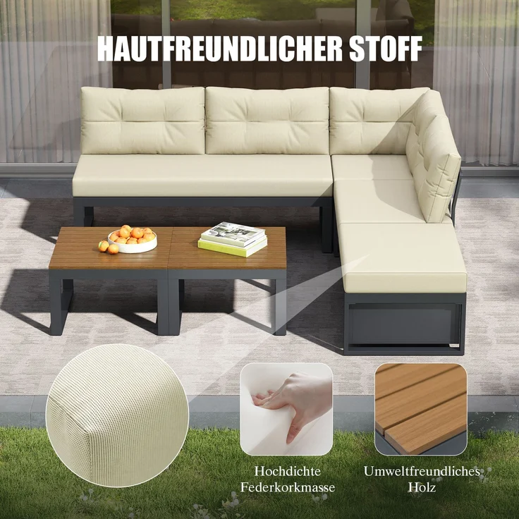 ZUBALIYA Garten-Loungeset - 191,5 x 191,5 x 79 cm , Beige , Polyester , verstellbare Rückenlehne , mit Stauraum – Bild 8