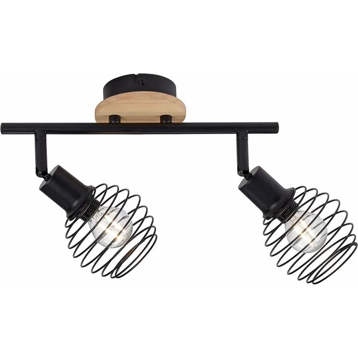 Deckenleuchte, schwarz, Holzoptik, Spots beweglich, L 50 cm
