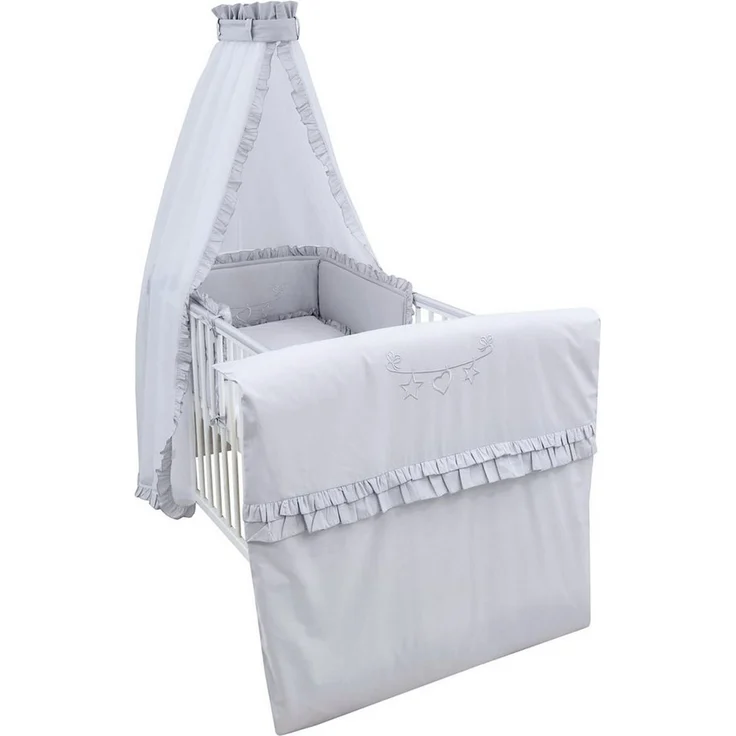 Baby-Delux Babybettwäsche Baby Bettwäsche Set 4-Tlg. Nestchen Chiffonhimmel, Baumwolle, 4 teilig, Bettset für Babybetten 140x70 & 120x60 Royal Rüsche – Bild 1
