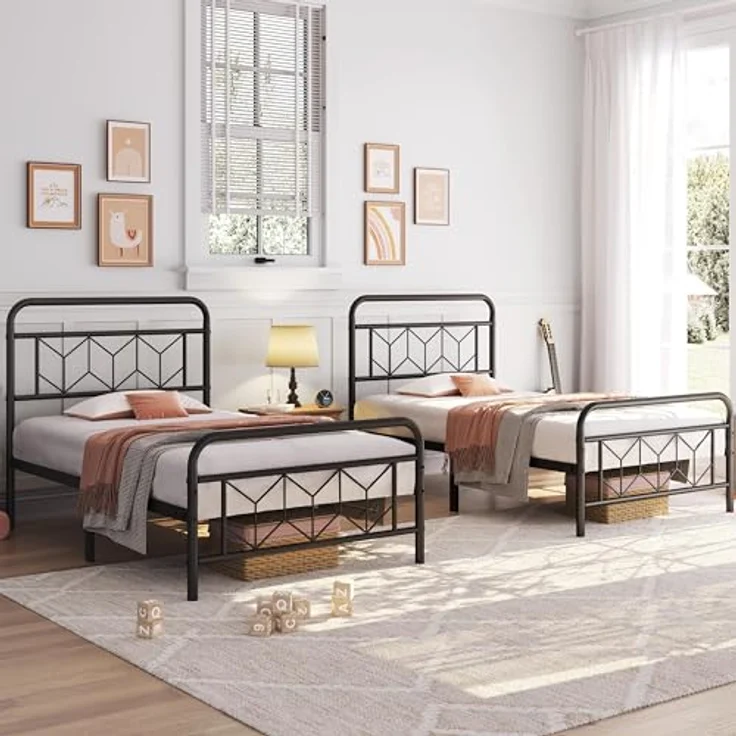 Yaheetech Bettgestell 90x190 cm, Vintage Metallbett Bettrahmen mit Hohem Kopfteil, Moderner Minimalistischer Einzelbett mit Lattenrost & Stauraum unter dem Bett, Gästerbett für Schlafzimmer, Schwarz – Bild 4
