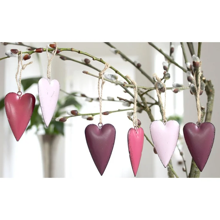 LB H&F Lilienburg Hängedekoration 6er SET Herz Herzen Metall Hängedekoration Anhänger Shabby Hochzeit (modern LILA, Hänger Deko Frühling Herbst Winter DIY Weihnachten Taufe Liebe Muttertag), Metallanhänger Landhaus Hängedeko Fensterhänger Mädchen Gebur... – Bild 3