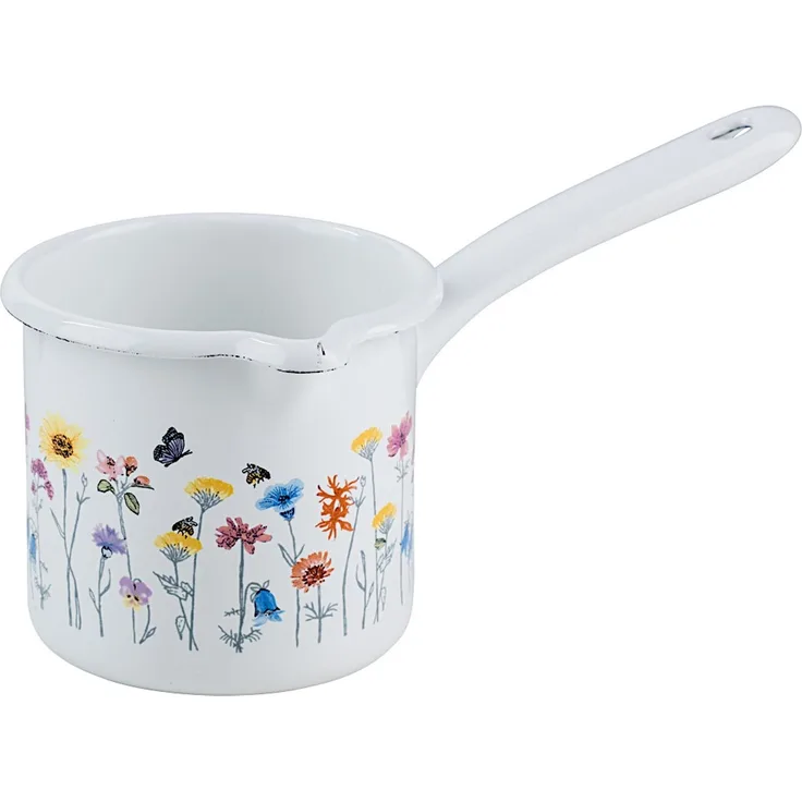 RIESS 0284-070 Schnabeltopf 10 cm Höhe mit Stiel, 0,75 L, Emaille, Sonderedition FLORA / Milchtopf