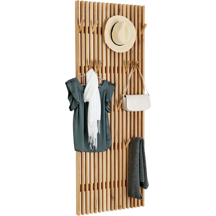 Linea Natura 'STUDIO LINE' Wandgarderobe XL-Garderobenpaneel, Massivholz Eiche, 66 x 185 x 5.5 cm, mit 16 Haken