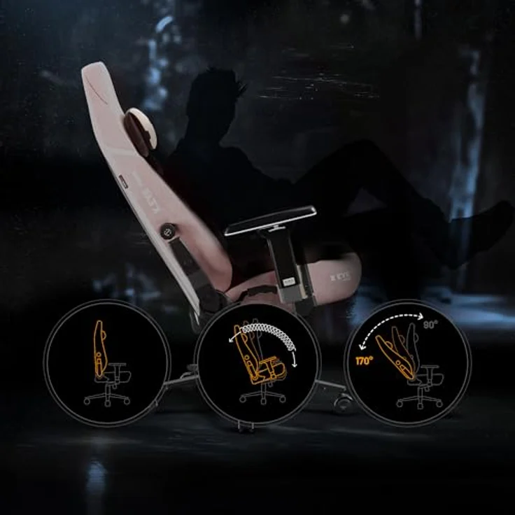 Diablo Ergonomischer Gaming Stuhl Stoff X.Eye Prime Pc Stuhl mit Magnet-Kopfstütze Gaming Sessel Kühlfunktion Gaming Stuhl Ergonomisch Strapazierfähiger Stoff Gaming Chair 140 kg Akira Pink – Bild 8