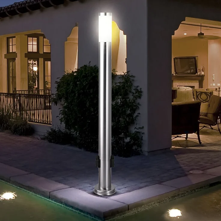 Stehlampe, 2x Steckdose, Edelstahl, silber, H 110 cm – Bild 9