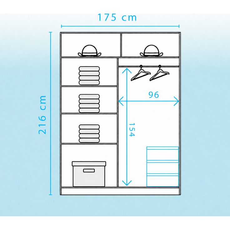 EFFECT Schwebetürenschrank 175 cm mit Spiegel, Sonoma/Andersen – Bild 4