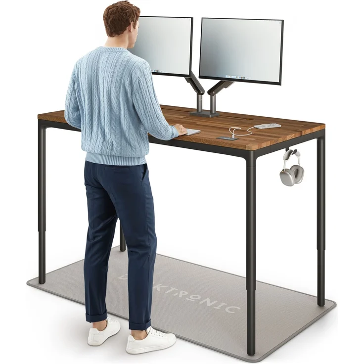 Desktronic Elektrisch höhenverstellbarer Schreibtisch HomeMax 160x80 cm Schwarz/Massives Walnussholz mit Memory-Funktion, Anti-Kollisions Technologie, USB-A und USB-C-Ladeanschlüssen – Bild 1
