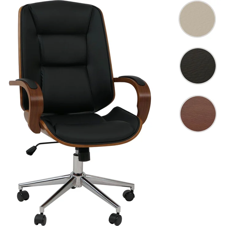 Bürostuhl HWC-O83, Drehstuhl Chefsessel, Kunstleder (280g/m²) Bugholz FSC®-zertifiziert Walnuss-Optik ~ schwarz – Bild 10