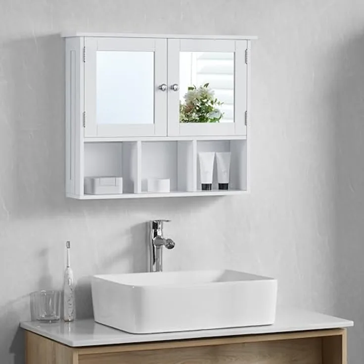 Bath Vida Milano Badezimmer-Spiegelschrank mit 2 Türen, mit Aufbewahrungsfächern, Wandmontage, weiß