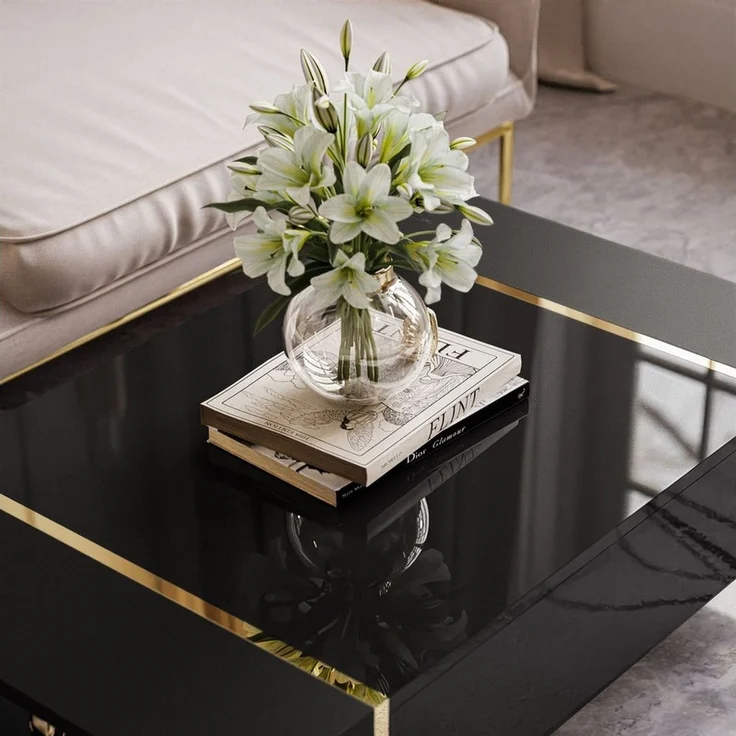 Lookway Couchtisch ONYX auf goldenen Beinen Hochglanz – Bild 2