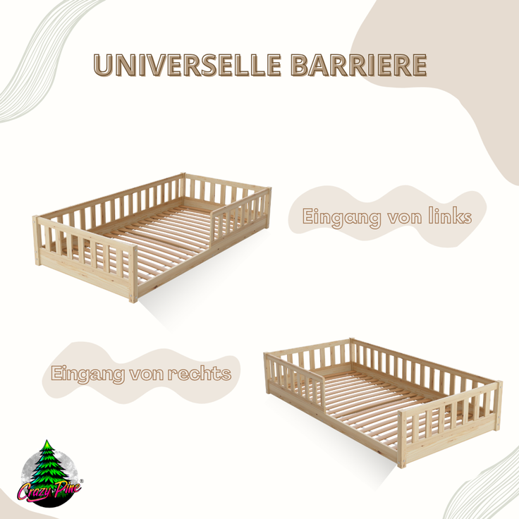 Crazy Pine 'Crazy Basic' Kinderbett mit Rausfallschutz, Skandinavisches Design, Holz, Natur, 140x200 cm, ohne Beine – Bild 8