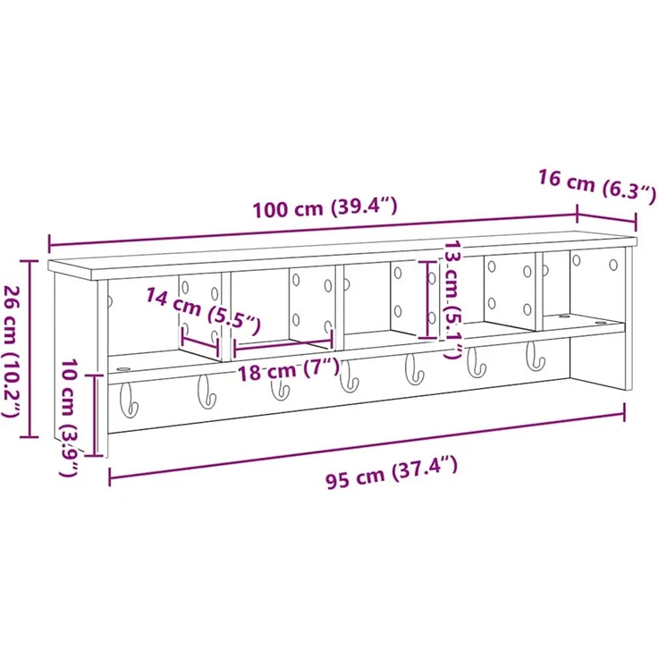 vidaXL Wandmontierter nachttisch Schwarz Eichen-Optik 100 x 16 x 26 cm 874324 – Bild 11