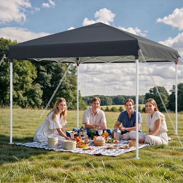 YITAHOME Pavillon mit Seitenwänden, 3x3 m wasserdichte zusammenklappbares Garten Vordach, Ganzjahres Camping Pavillon UV-Schutz mit Heringen,Seil,Tragetasche,Gewichtsbeuteln Veranstaltungen,dunkelgrau – Bild 7