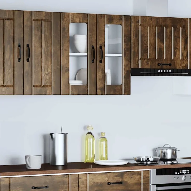 vidaXL Küchen-Hängeschrank mit Glastür Lucca Räuchereiche Holzwerkstoff 853912 – Bild 3