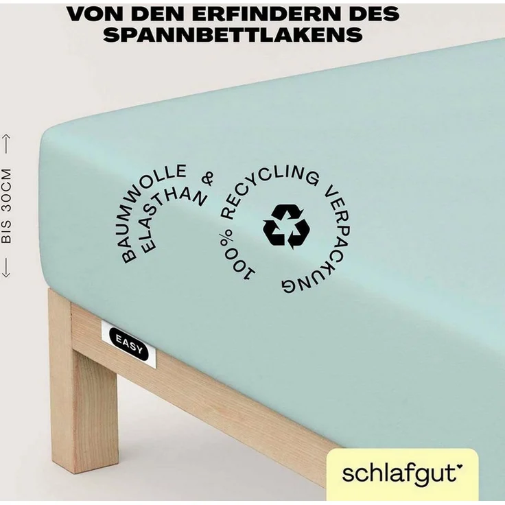 Schlafgut Spannbettlaken EASY JERSEY ELASTHAN Bettlaken, 170 g/m², 95% Baumwolle, 5% Elasthan, Jersey, Gummizug: rundum, (1 Stück), Spannbettlaken bis 30 cm Höhe, bügelfrei, pflegeleicht, perfekter Sitz – Bild 1