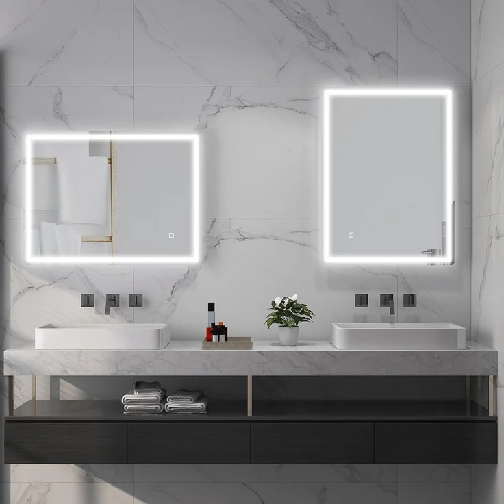Dimmbarer Lichtspiegel Badezimmerspiegel 80x60cm mit Memory-Funktion und beschlagfreier Oberfläche für modernes Bad--Silber--80x60x4cm--YOUDENOVA – Bild 8