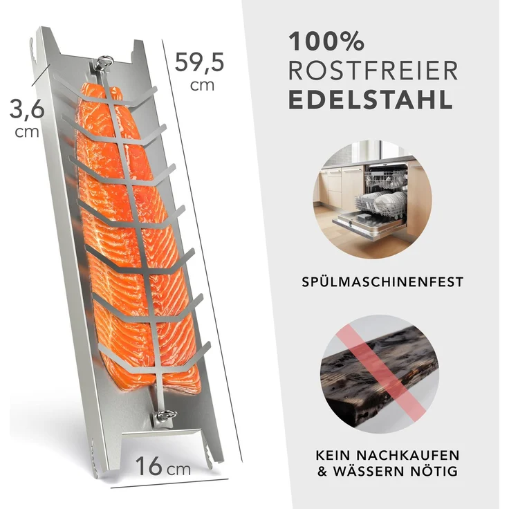 NewHabitat Grillerweiterung Flammlachsbrett Edelstahl 59cm I Extra langer Flammlachshalter (Komplettset, 2-St, 100% Edelstahl), Spülmaschinenfest – Bild 6