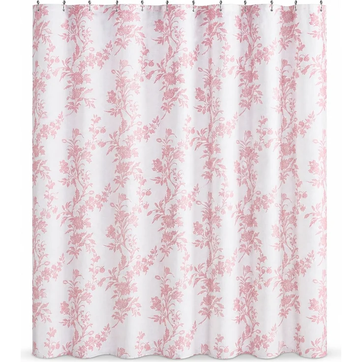 Wasserdichter Duschvorhang mit Blumenmuster Rosa-Weiß, 165x180 cm – Bild 1