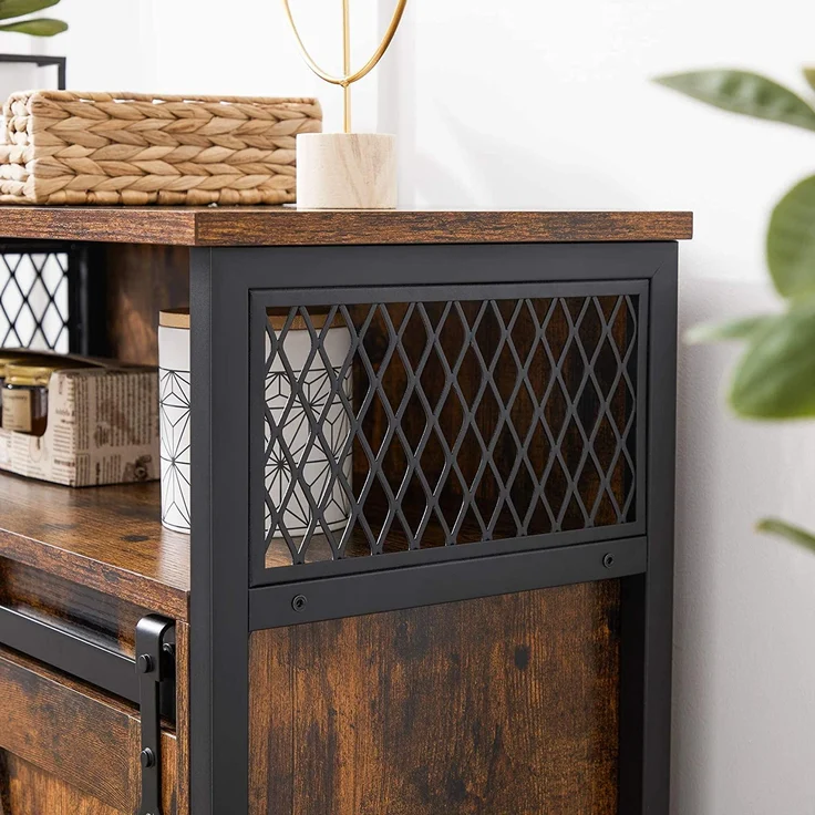 VASAGLE Sideboard, Küchenschrank mit Schiebetür, offenes Fach, verstellbare Ablage, industriell, für Flur, Wohnzimmer, Küche, Arbeitszimmer, vintagebraun-schwarz LSC089B01 – Bild 6