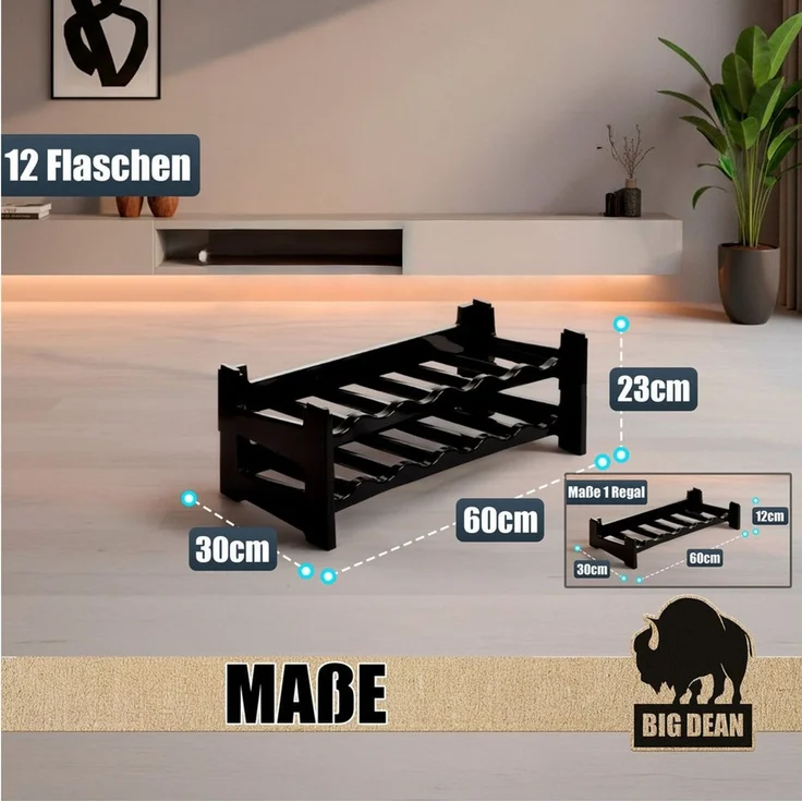 BigDean Flaschenregal Flaschenregal stapelbar für 12 Flaschen Weinregal, Set 2-tlg, Modular, Erweiterbar, Werkzeugfrei, Robust, Standsicher – Bild 3
