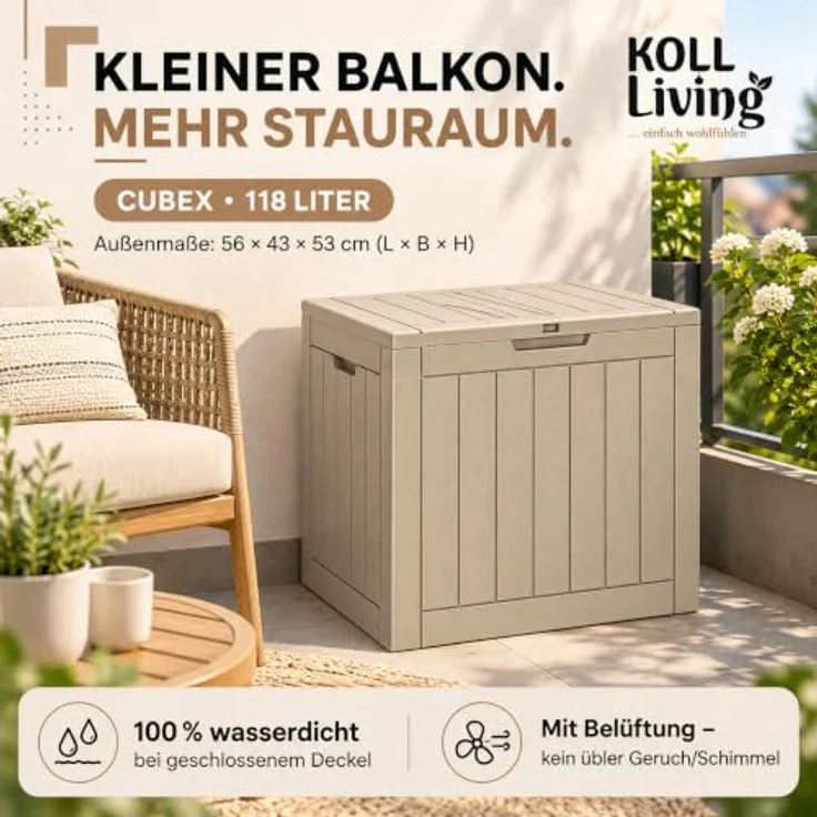 Koll Living Gartenbox Cubex, 118 Liter, witterungsbeständig, pflegeleicht, quadratisch, Beige – Bild 2