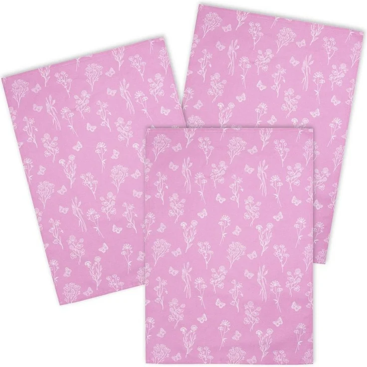 Kracht Geschirrtuch Wildblumen, (Set, 3-tlg, 3-teilig), 3er Pack Geschirrtücher (3 Stück), ca. 50x70 cm, Halbleinen bedruckt – Bild 1