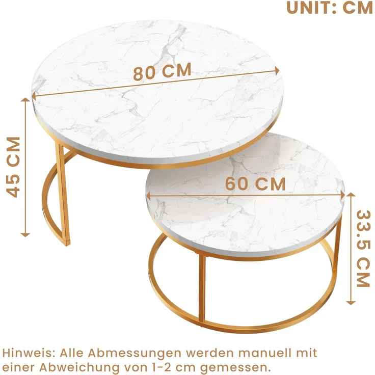 Couchtisch 2-teiliges Couchtisch-Set mit tabiler Eisenrahmen & leicht zu reinigende MDF-Tischplatte 2 -St 2 -St. geeignet für Wohnzimmer – Bild 10