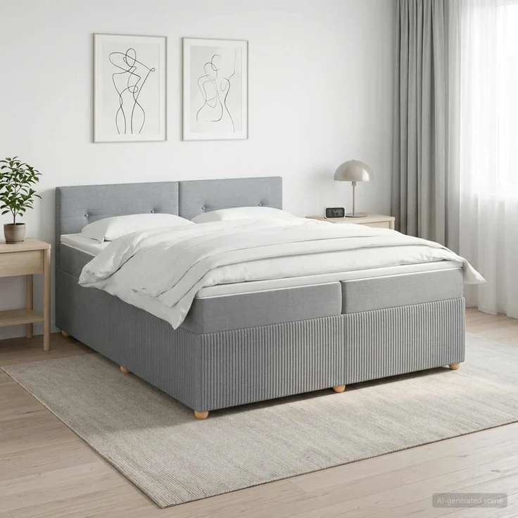vidaXL Boxspringbett mit Matratze Hellgrau 200 x 200 cm Stoff 3453009 – Bild 4