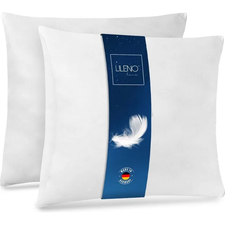 LILENO HOME Federkissen geeignet für Allergiker in verschiedenen Größen - Made in Germany, Füllung: 100% Federn, Rückenschläfer, Seitenschläfer, Bauchschläfer, Set, 2er Set, 40x40 cm