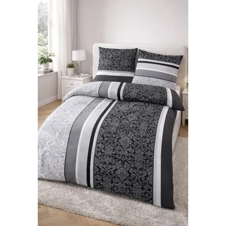 soma Biber Bettwäsche 2 teilig Bettbezug 135x200 cm Kopfkissenbezug 80x80 cm anthrazit Barock Blume – Bild 2