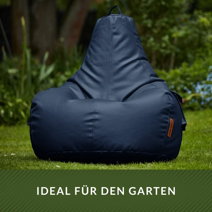Green Bean® Sitzsack aus Kunstleder mit EPS Perlen Füllung - 90 x 80 x 70 cm - Bean Bag - Gaming Chair Rückenlehne - Dunkelblau – Bild 5