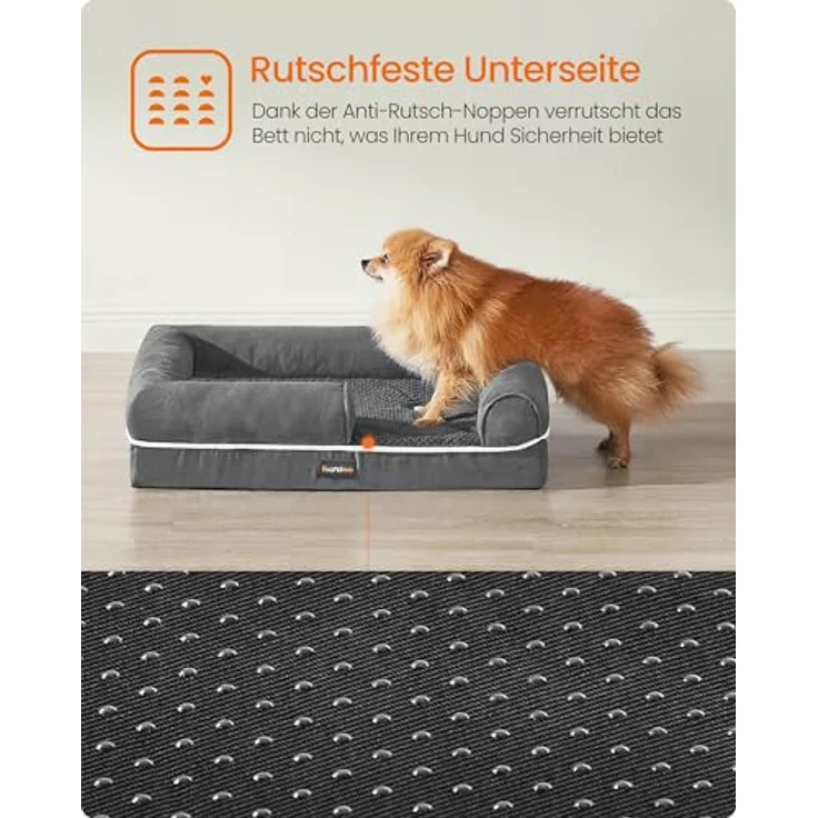 Feandrea Orthopädisches Hundebett, Hundekissen, Hundekorb, weiche Polsterung, Hundesofa, erhöhte Ränder, Bezug abnehmbar und waschbar, 76 x 51 x 18 cm, rutschfeste Unterseite, dunkelgrau PGW074G01 – Bild 9
