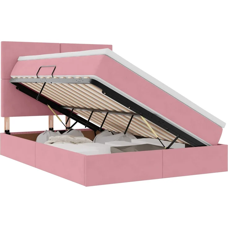 vidaXL Aufbewahrungsbett mit Matratze Rosa 140 x 190 cm Samt 3371972 – Bild 2