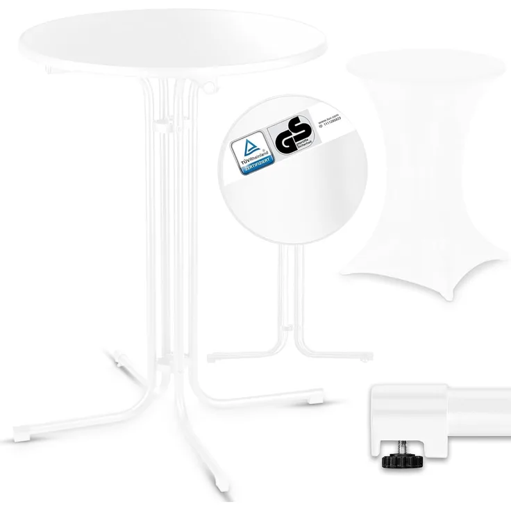 VESKA Stehtisch Ø 80cm inkl. Husse, Gastro Bistrotisch (klappbar Indoor & Outdoor, höhenverstellbare Füße, Klapptisch rund), Partytisch, Empfangstisch, Gartentisch wetterfest