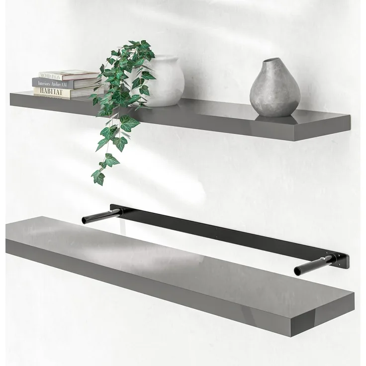 Casaria Wandboard, Grau Hängeregal mit Halterung 15kg Tragkraft Küche Hochglanz 110cm