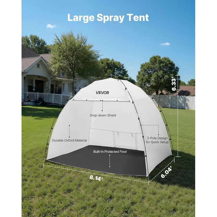 VEVOR tragbares Lackierkabinenzelt (233 x 172 x 190 cm Arbeitsbereich) Sprühfarbenzelt für Sprühmalerei, wasserfeste Farbkabine mit integriertem Boden & aufrollbarer Tür für Schränke Stühle Tische – Bild 2