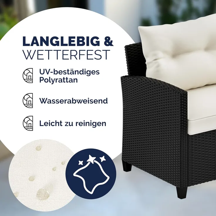 Casaria Gartenlounge-Set Porto, (5-tlg), Polyrattan WPC Esstisch Eckbank 2 Hocker Sessel inkl. Kissen Auflagen